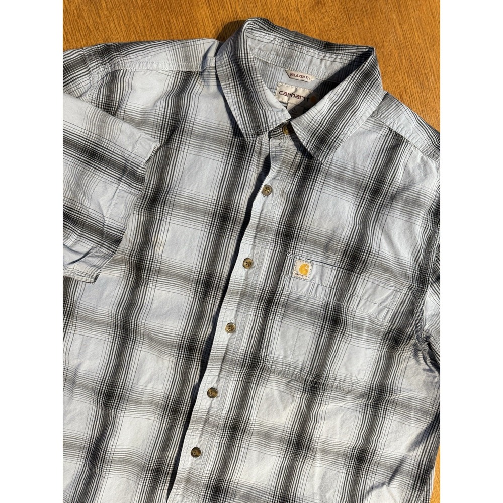 CARHARTT Essential Blue‎ Black Plaid Short Sleeve Shirt Size LT Relaxed 103551